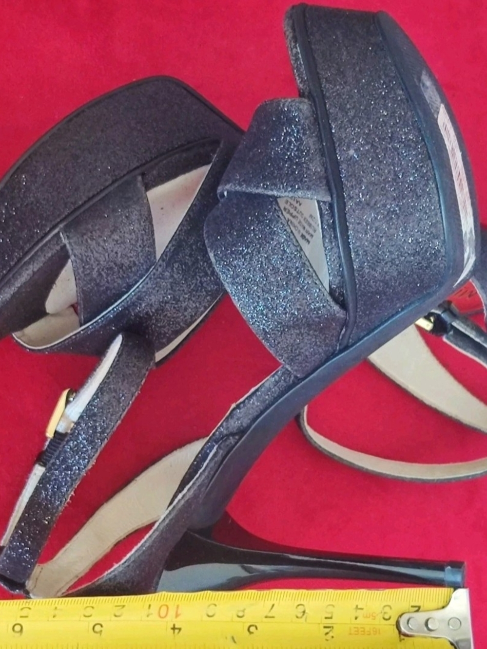 Michael Kors Wpmens Black Glitter Gideon Platform Stiletto Sandals Size 7.5M... - Picture 8 of 11